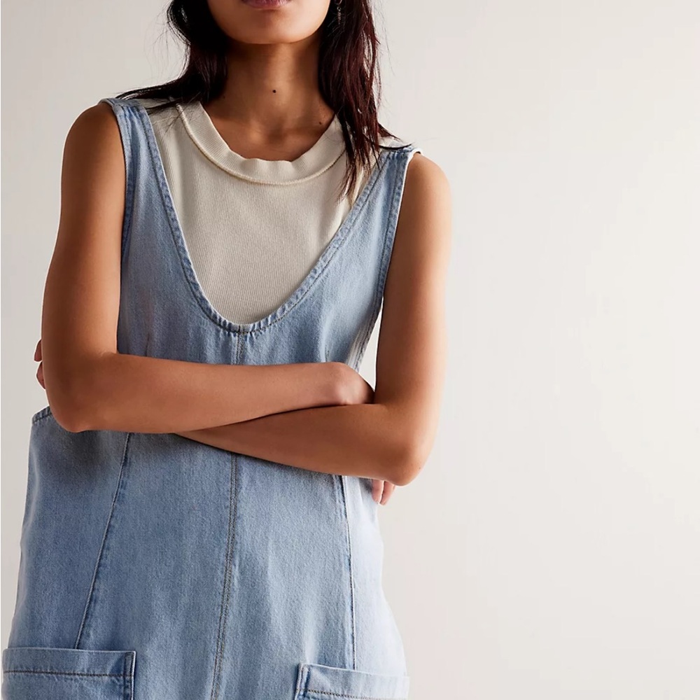 Free People Light Blue Denim Jumpsuit